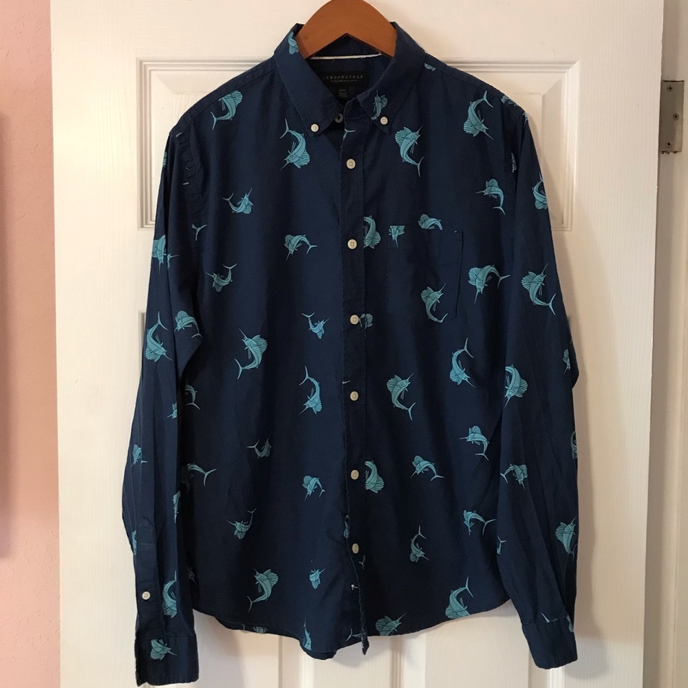 Aeropostale men’s button down shirt blue M fishes